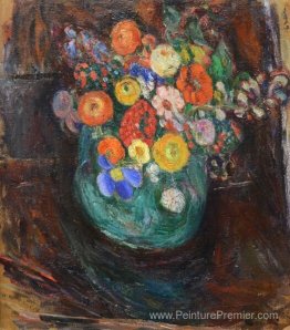 Nature morte avec vase vert et fleurs Nature morte avec vase vert et fleurs