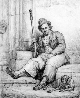 Homme assis avec chien Homme assis avec chien
