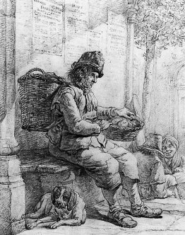 Homme assis avec panier Homme assis avec panier