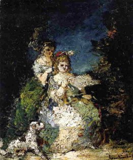 Jeunes filles et chien dans un parc Jeunes filles et chien dans un parc