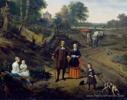 Portrait d'un couple avec deux enfants et une infirmière dans un Portrait d'un couple avec deux enfants et une infirmière dans un