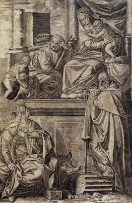 La Sainte Famille avec Sts. Anthony Abbot, Catherine et l'enfant La Sainte Famille avec Sts. Anthony Abbot, Catherine et l'enfant
