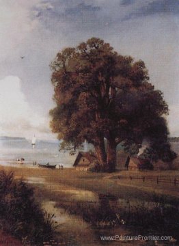 Paysage avec une ferme près du lac Paysage avec une ferme près du lac