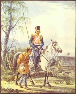 Un cosaque monté escortant un paysan Un cosaque monté escortant un paysan