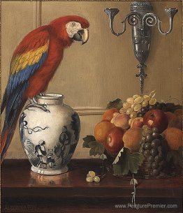 Nature morte de la pacaw, du vase chinois et des fruits Nature morte de la pacaw, du vase chinois et des fruits