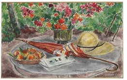 Vase de fleur, Assiette de Peches, Ombelle et le Figaro Vase de fleur, Assiette de Peches, Ombelle et le Figaro