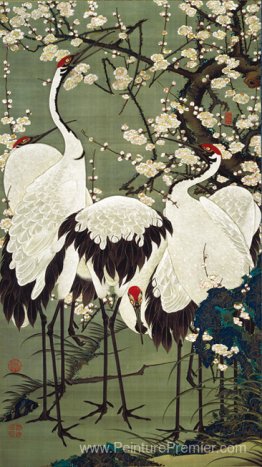 Blossoms et grues de prune Blossoms et grues de prune
