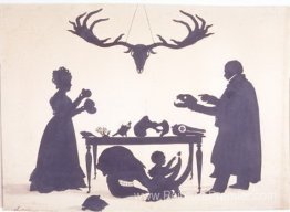 William Buckland et sa femme et son fils Frank, examinant la col William Buckland et sa femme et son fils Frank, examinant la col