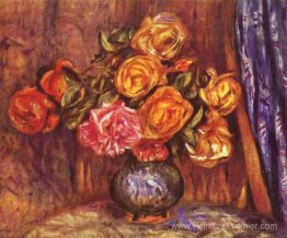 Roses avant le rideau bleu