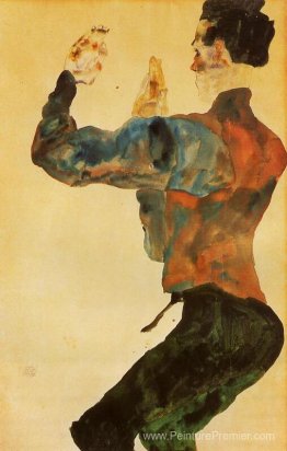 Autoportrait avec des bras surélevés, vue arrière