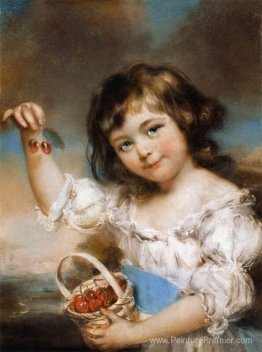 Petite fille présentant des cerises