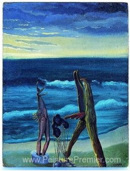 Personnages surréalistes au bord de la mer