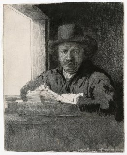 Dessin autoportrait à une fenêtre