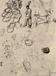 Feuille avec des chiffres à une table, un semeur, des sabots, et
