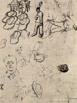 Feuille avec des chiffres à une table, un semeur, des sabots, et