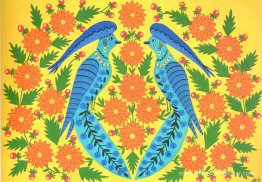 Oiseaux bleus dans les fleurs