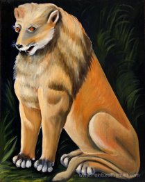 Lion jaune assis