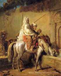 Arabes faisant boire leurs chevaux