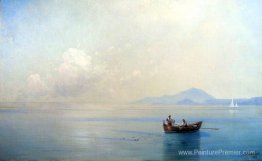 Mer calme. Paysage avec des pêcheurs