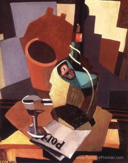 Vie morte avec bouteille et verre