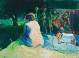 Sans titre (nu avec treillis et paysage)