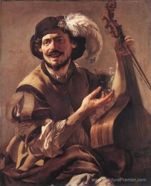 Un bravo riant avec une viol basse et un verre