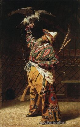 Un riche chasseur kirghizé avec un faucon