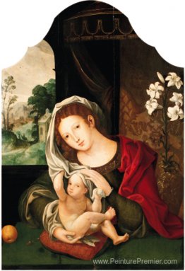 Madonna et l'enfant jouant avec le voile
