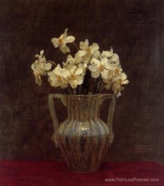 Narcisses dans un vase en verre opaline