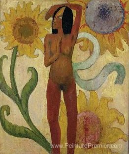 Caribéenne, ou nue féminine avec des tournesols