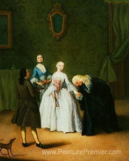 Un noble embrassant la main de la dame