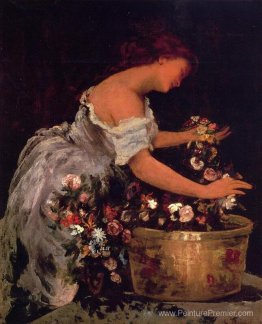 Jeune fille arrangeant les fleurs