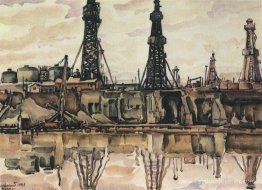 Bakou. Plates-formes pétrolières.