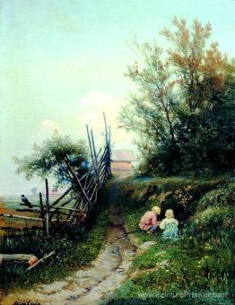 Paysage avec les enfants du village