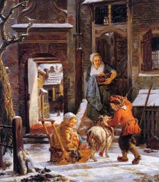 Vue de la ville d'hiver avec les enfants