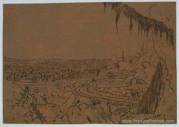 Paysage avec sapin surplombant