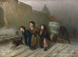 Troïka. Ouvriers apprentis transportant de l'eau