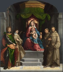 La madone et l'enfant intronisés avec les saints