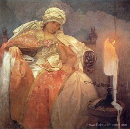 Femme avec une bougie brûlante