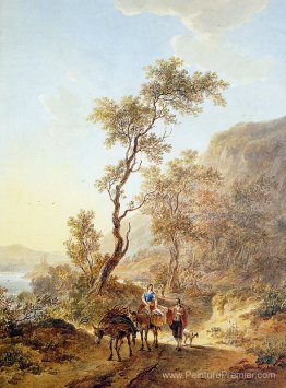Paysage italien avec des bergers couple