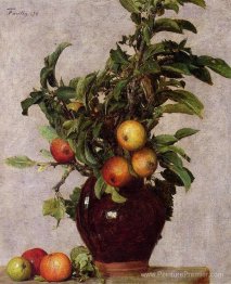 Vase avec pommes et feuillage