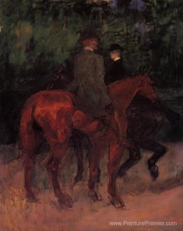 Homme et femme chevauchant les bois