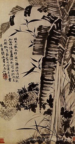 Banane, bambou, chrysanthèmes, orchidées