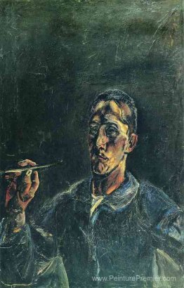 Autoportrait avec un pinceau vers le haut