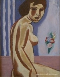 Femme nue avec bouquet de fleurs