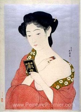 Femme appliquant de la poudre
