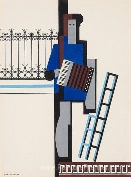 Musicien avec accordéon / bar bleu