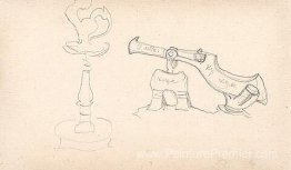 Croquis de la lampe et du tsar-canon pour l'opéra Rimsky-Korsako
