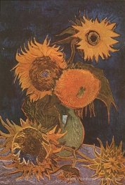 Vase de vie morte avec cinq tournesols