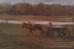 Femme paysanne dans un chariot
